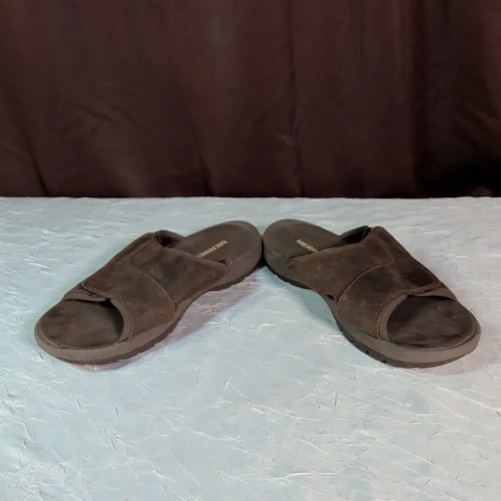 Merrell Sandspur 2 Slide Sandals Mens Size 8 Brown Leather Slip On Gorpcore
